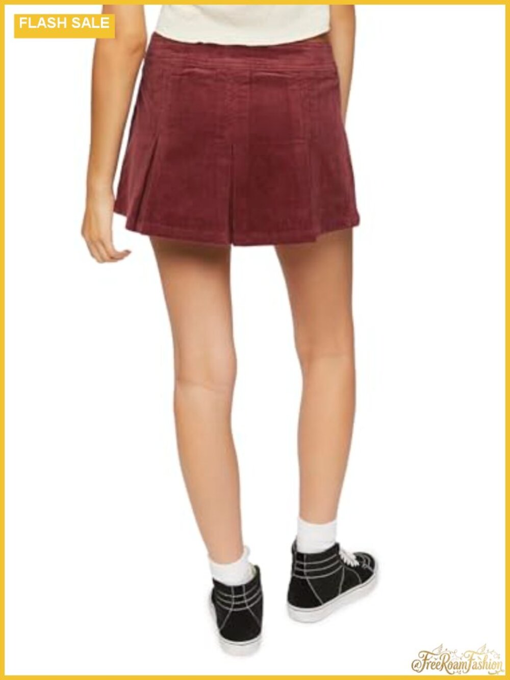 Women's Pleated Corduroy Mini Skirt Low Rise Drop Waist - Picture 3 of 5
